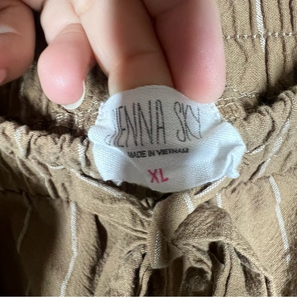 Sienna Sky Womens Tan Stripe Pull On Cotton Pants Wide Leg Size XL Coastal - Picture 5 of 9